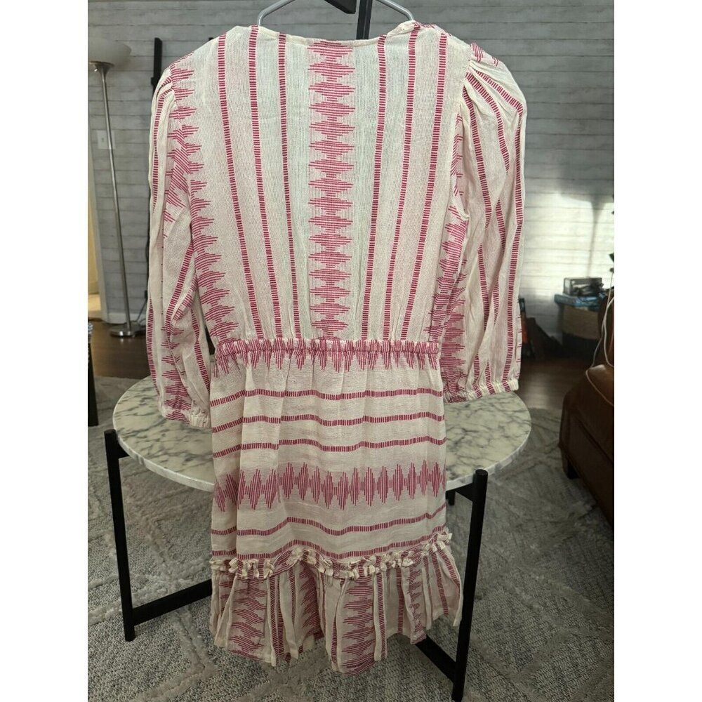 Elan Elastic Waist Front Tie Boho Puff Sleeve Flowy Short Dress Womens Size S - Picture 2 of 6